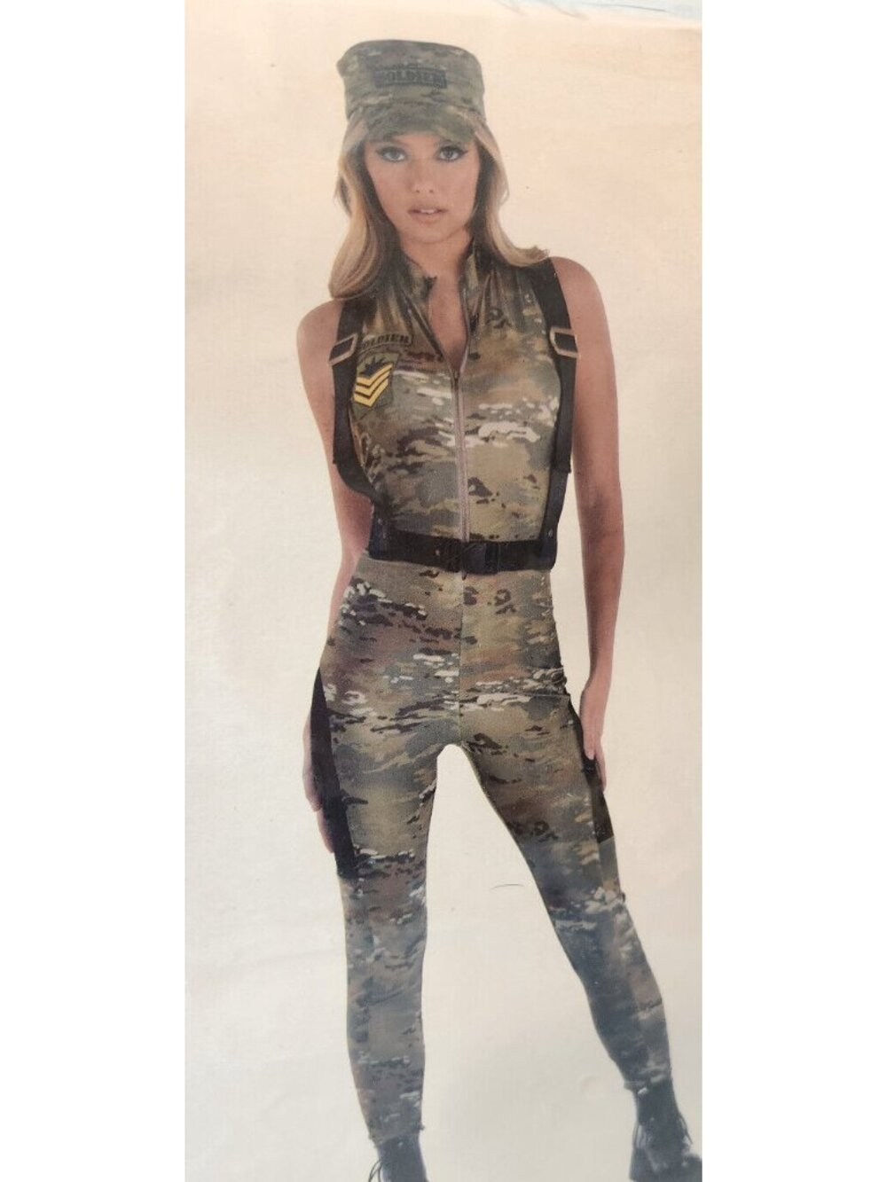 Sexy Sleeveless Jumpsuit Soldier Camo Green 2PC Catsuit  XL XLARGE 14 -16 NEW